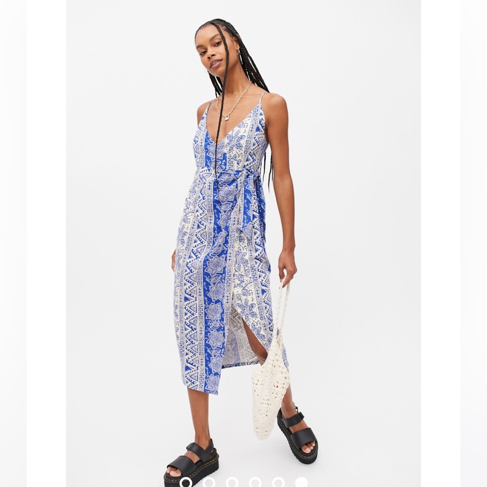 Urban Outfitters - Blue Flashing Lights Midi Wrap Dress - XS